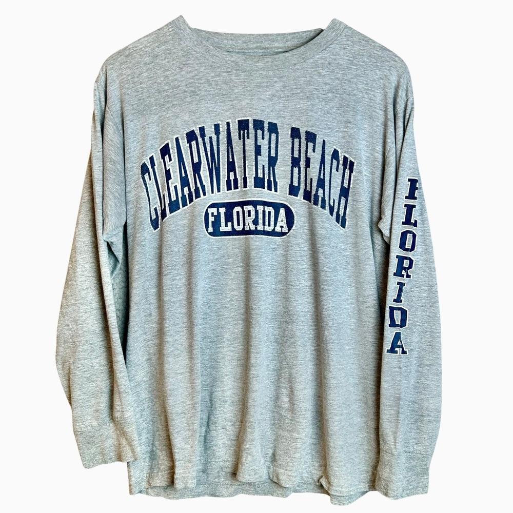 VTG Surf Style Cozy Long Sleeve T Shirt Size M Clearwater Beach Florida Y2K
